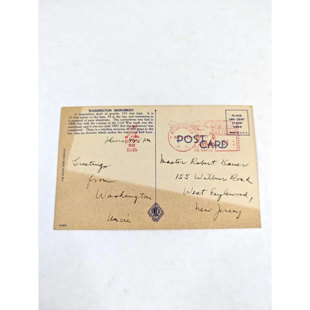 Vintage Postcard‎ Washington DC Monument United States Capital Travel Posted USA